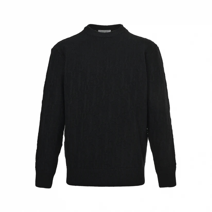 Black Textured Oblique Knit Sweater
