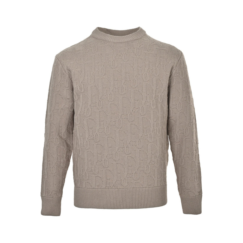 Beige Textured Oblique Knit Sweater