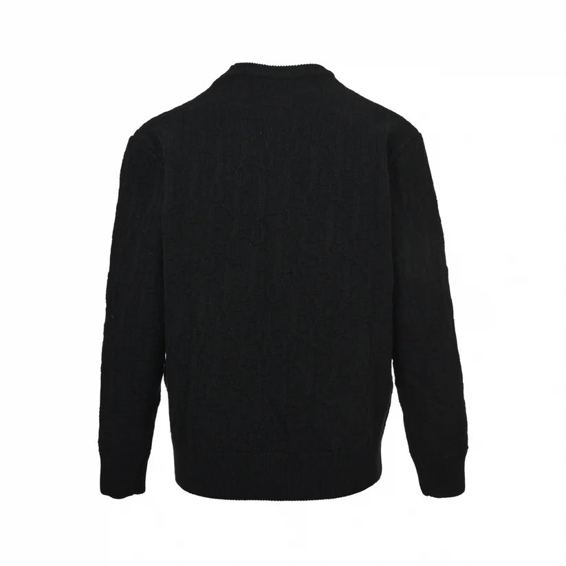 Black Textured Oblique Knit Sweater